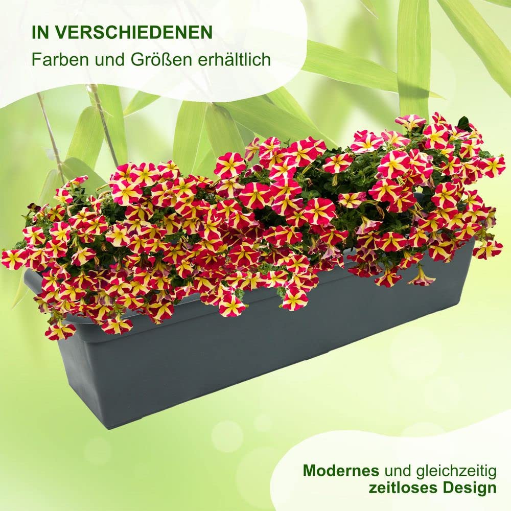MePla Blumenkasten Balcony Standard Länge 80 cm, Breite 16,7 cm, Anthrazit, wetterfest aus UV-beständigem Kunststoff