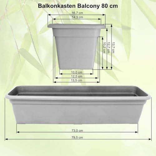 MePla Blumenkasten Balcony Standard Länge 80 cm, Breite 16,7 cm, Anthrazit, wetterfest aus UV-beständigem Kunststoff