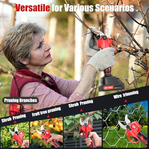XIAZIR Akku Astschere 35mm, Elektrische Gartenschere mit bürstenloser Motor, mit LCD-Display, 2×21V 2000mAh Akkus und SK5-Stahlklinge, leistungsstarker Astschneider für Bäume, Garten und Obstgarten