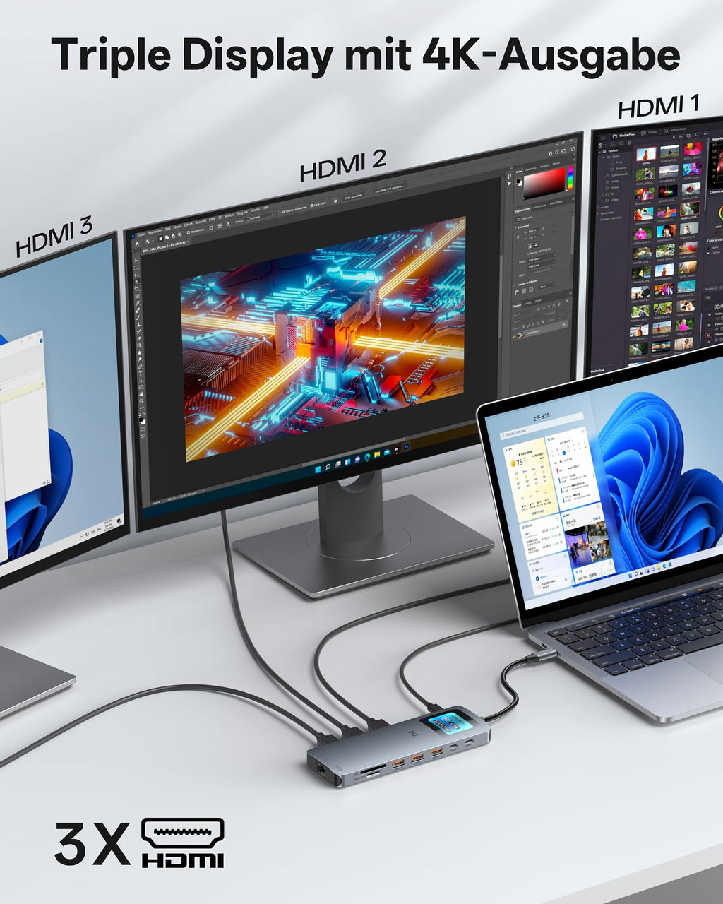 USB C Docking Station 3 HDMI 13 in 1 Laptop Dockingstation 3 Monitore