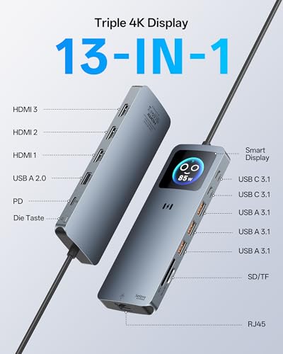 USB C Docking Station 3 HDMI 13 in 1 Laptop Dockingstation 3 Monitore