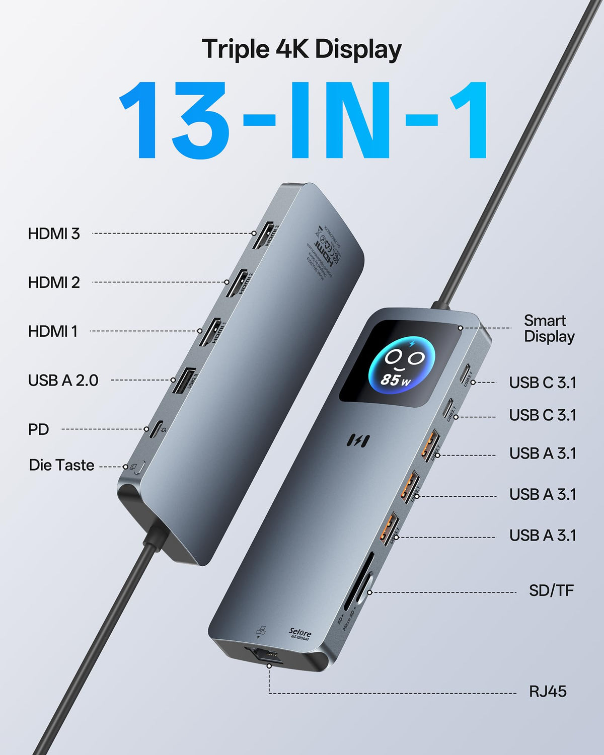 USB C Docking Station 3 HDMI 13 in 1 Laptop Dockingstation 3 Monitore