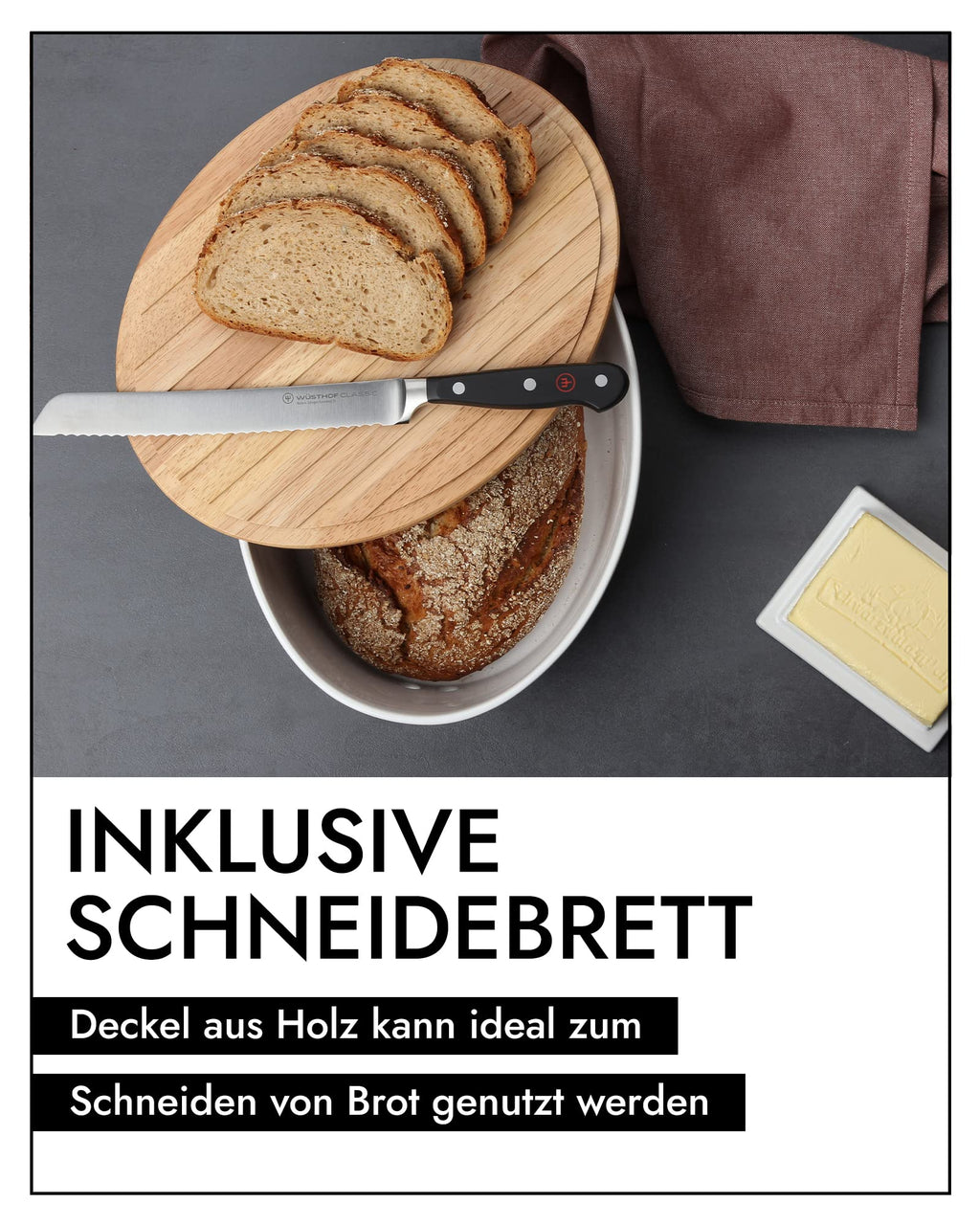 Continenta Brottopf Keramik | Mit Praktischen Luftlöchern Gegen Austrocknen & Schimmel | Handmade In Portugal | Weiß (30x23x13,5cm)