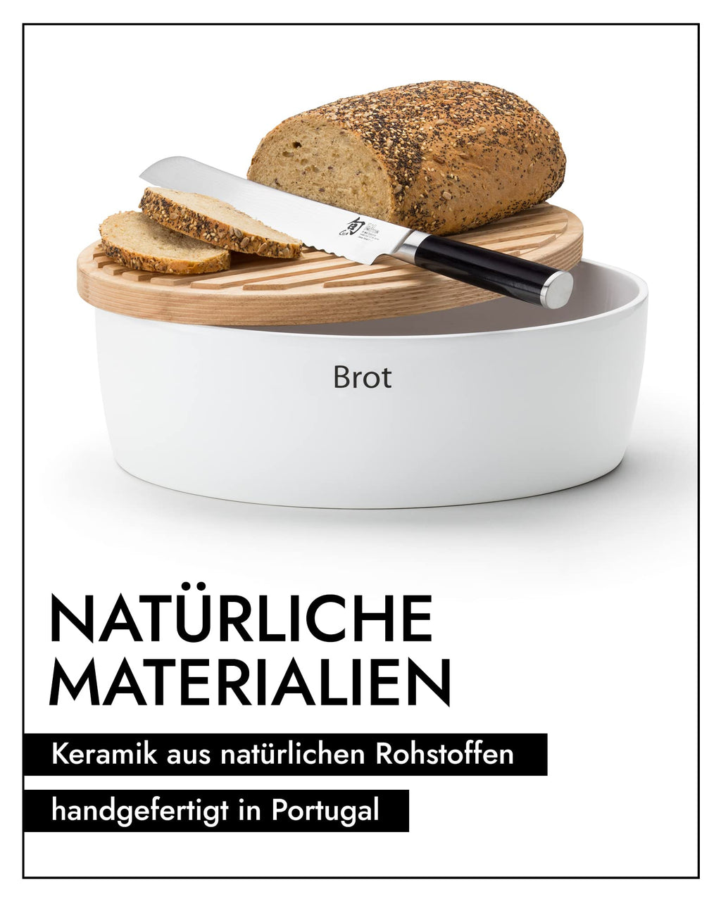 Continenta Brottopf Keramik | Mit Praktischen Luftlöchern Gegen Austrocknen & Schimmel | Handmade In Portugal | Weiß (30x23x13,5cm)
