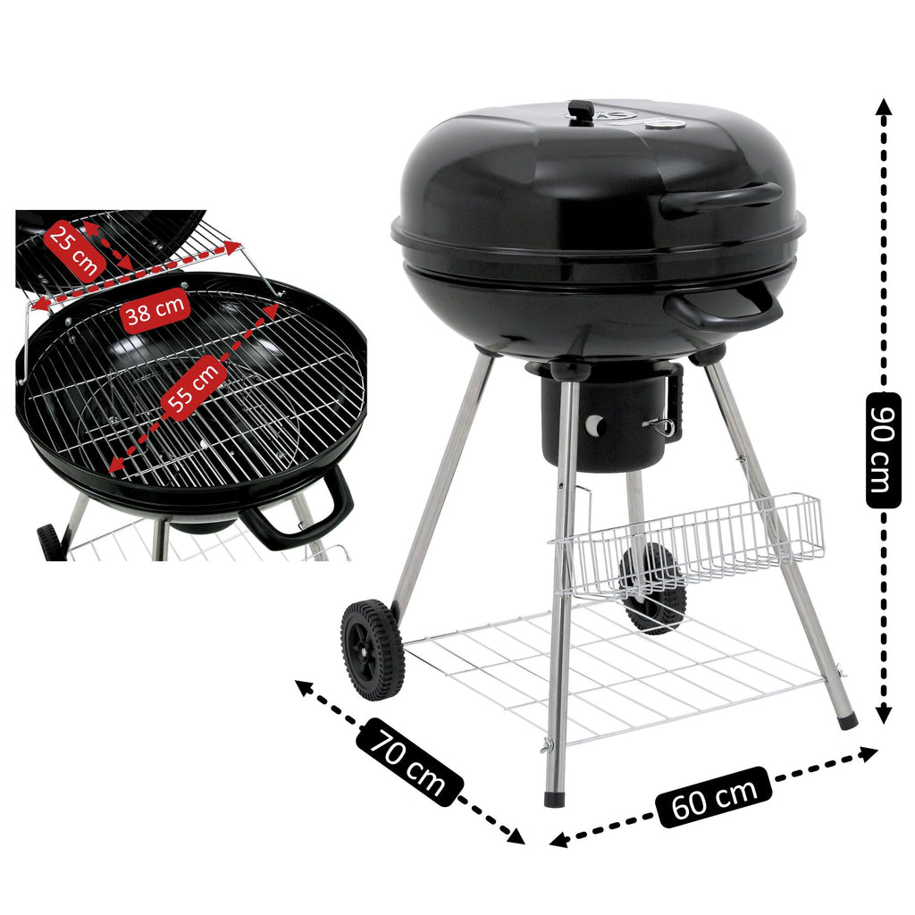 BBQ-Toro Kugelgrill Birch 57 cm | Grillfläche Ø 55 cm | Holzkohlegrill mit Deckel und abnehmbaren Aschekasten | schwarz | Rundgrill | BBQ Grill mit Lüftungsschieber, Barbecue Grill Holzkohle
