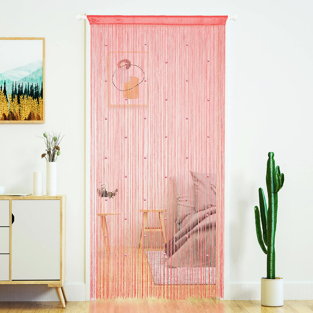 YaoYue Fransenvorhänge mit Perlen für Türen, Quasten, Perlen, hängende Fransen, Hippie-Stil, Raumteiler, für Fenster, Flur, Eingang, Wandschrank, Schlafzimmer, Privatsphäre, als Dekor, Pink, 100 x 200