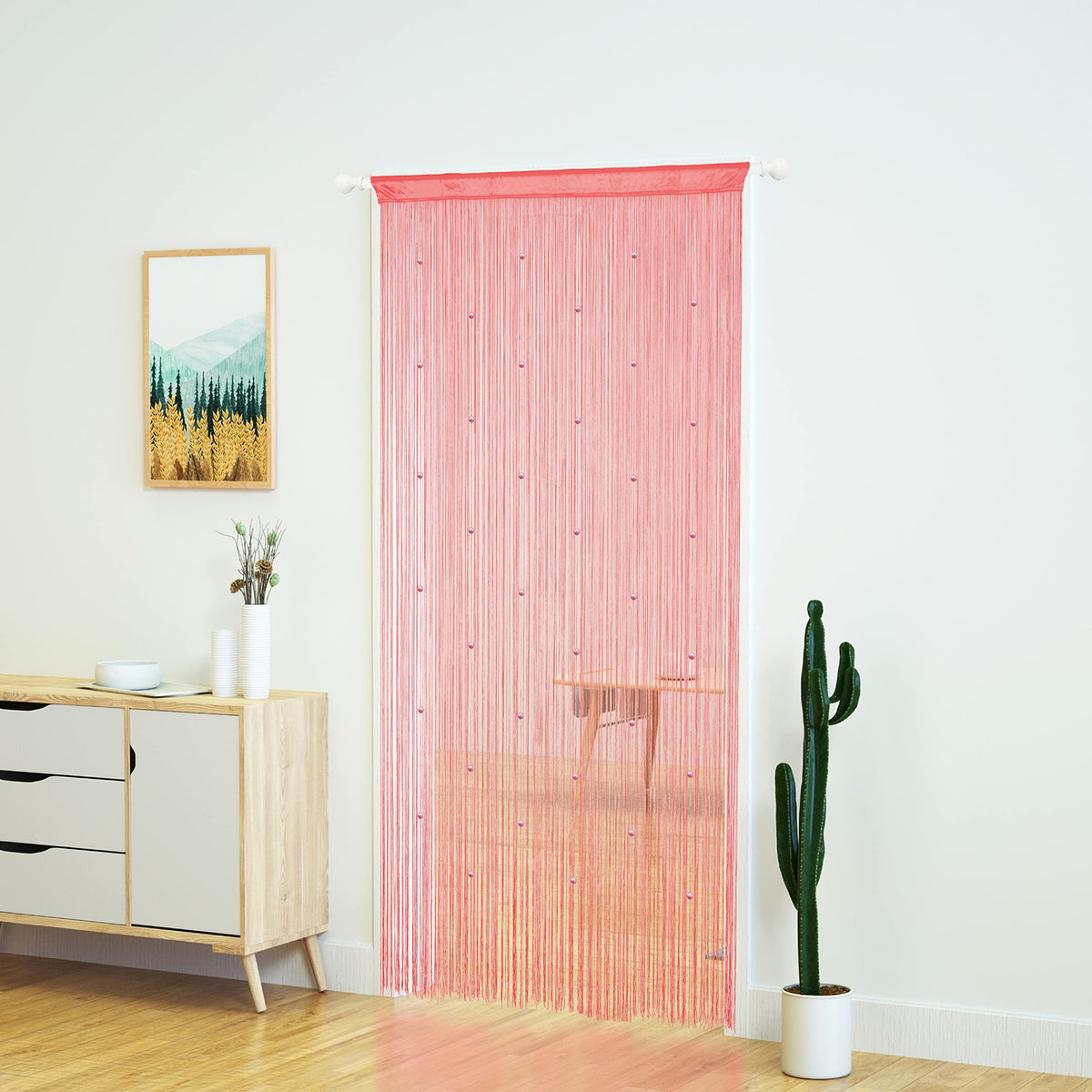 YaoYue Fransenvorhänge mit Perlen für Türen, Quasten, Perlen, hängende Fransen, Hippie-Stil, Raumteiler, für Fenster, Flur, Eingang, Wandschrank, Schlafzimmer, Privatsphäre, als Dekor, Pink, 100 x 200