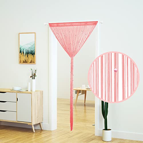 YaoYue Fransenvorhänge mit Perlen für Türen, Quasten, Perlen, hängende Fransen, Hippie-Stil, Raumteiler, für Fenster, Flur, Eingang, Wandschrank, Schlafzimmer, Privatsphäre, als Dekor, Pink, 100 x 200