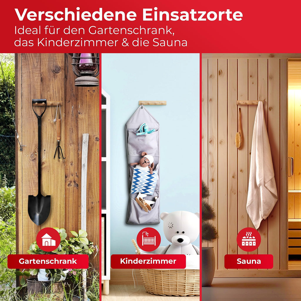 LouMaxx Garderobenleiste Holz aus Kiefer mit 4 Holzhaken – Hakenleiste Holz für Kinderzimmer – Garderobenleiste Kinder – unbehandelt, FSC zertifiziert, Made in EU