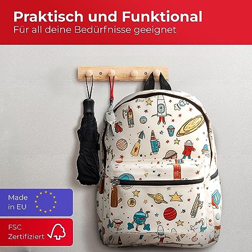 LouMaxx Garderobenleiste Holz aus Kiefer mit 4 Holzhaken – Hakenleiste Holz für Kinderzimmer – Garderobenleiste Kinder – unbehandelt, FSC zertifiziert, Made in EU