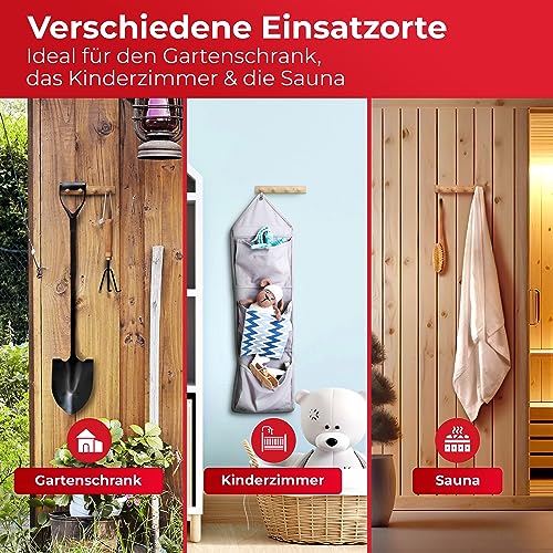 LouMaxx Garderobenleiste Holz aus Kiefer mit 4 Holzhaken – Hakenleiste Holz für Kinderzimmer – Garderobenleiste Kinder – unbehandelt, FSC zertifiziert, Made in EU
