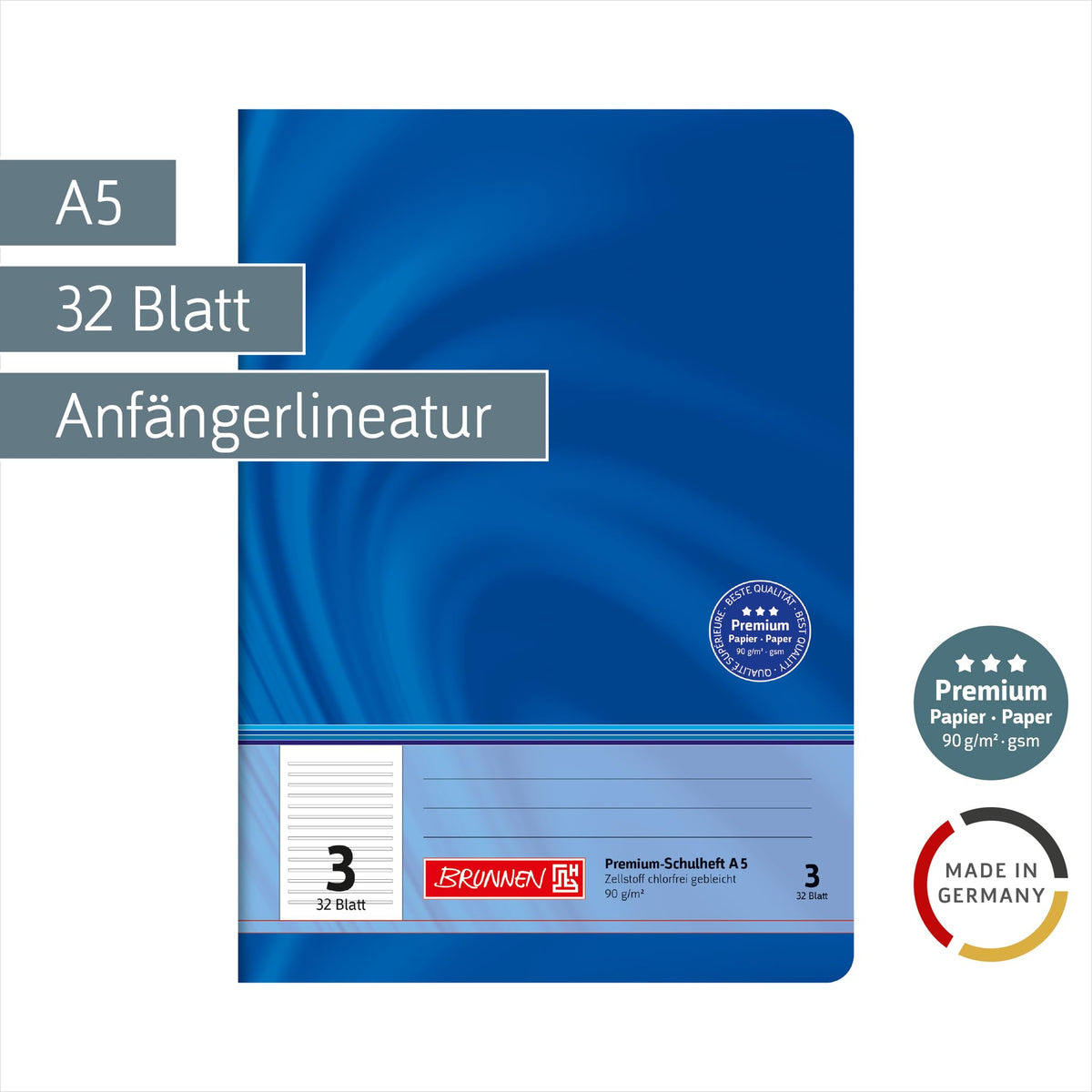 Brunnen 104550302 Premium-Schulheft DIN A5, 32 Blatt, Doppelheft