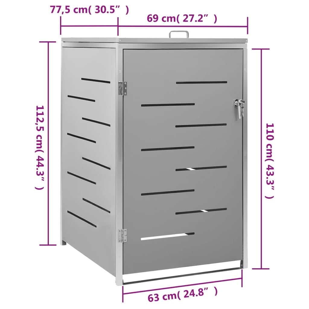 vidaXL Mülltonnenbox für 1 Tonne Abschließbar Rostfrei Müllbox Mülltonne Mülltonnenverkleidung Müllcontainer Gartenbox 69x77,5x115cm Edelstahl