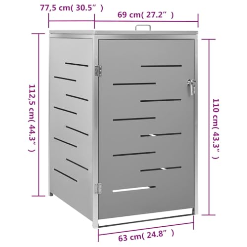 vidaXL Mülltonnenbox für 1 Tonne Abschließbar Rostfrei Müllbox Mülltonne Mülltonnenverkleidung Müllcontainer Gartenbox 69x77,5x115cm Edelstahl