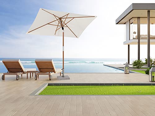 Sekey 200 × 150 cm Rechteckig Holz Sonnenschirm Marktschirm Gartenschirm Terrassenschirm Balkonschirm mit knickbar UV50+ Creme