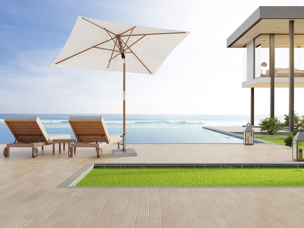 Sekey 200 × 150 cm Rechteckig Holz Sonnenschirm Marktschirm Gartenschirm Terrassenschirm Balkonschirm mit knickbar UV50+ Creme