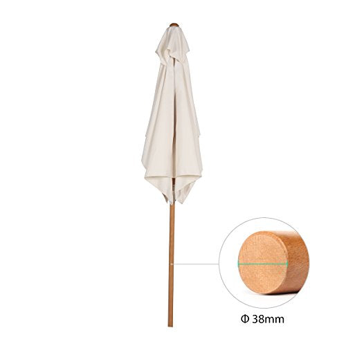 Sekey 200 × 150 cm Rechteckig Holz Sonnenschirm Marktschirm Gartenschirm Terrassenschirm Balkonschirm mit knickbar UV50+ Creme