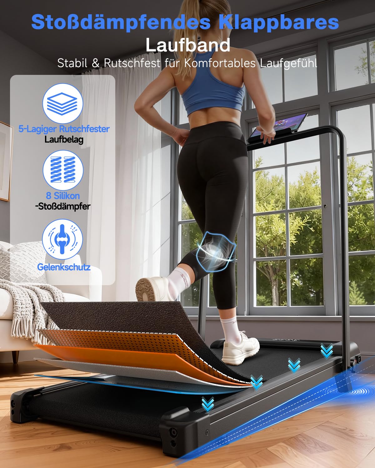 HomeFitnessCode Laufband Walking Pad Klappbar mit Neigung für Zuhause