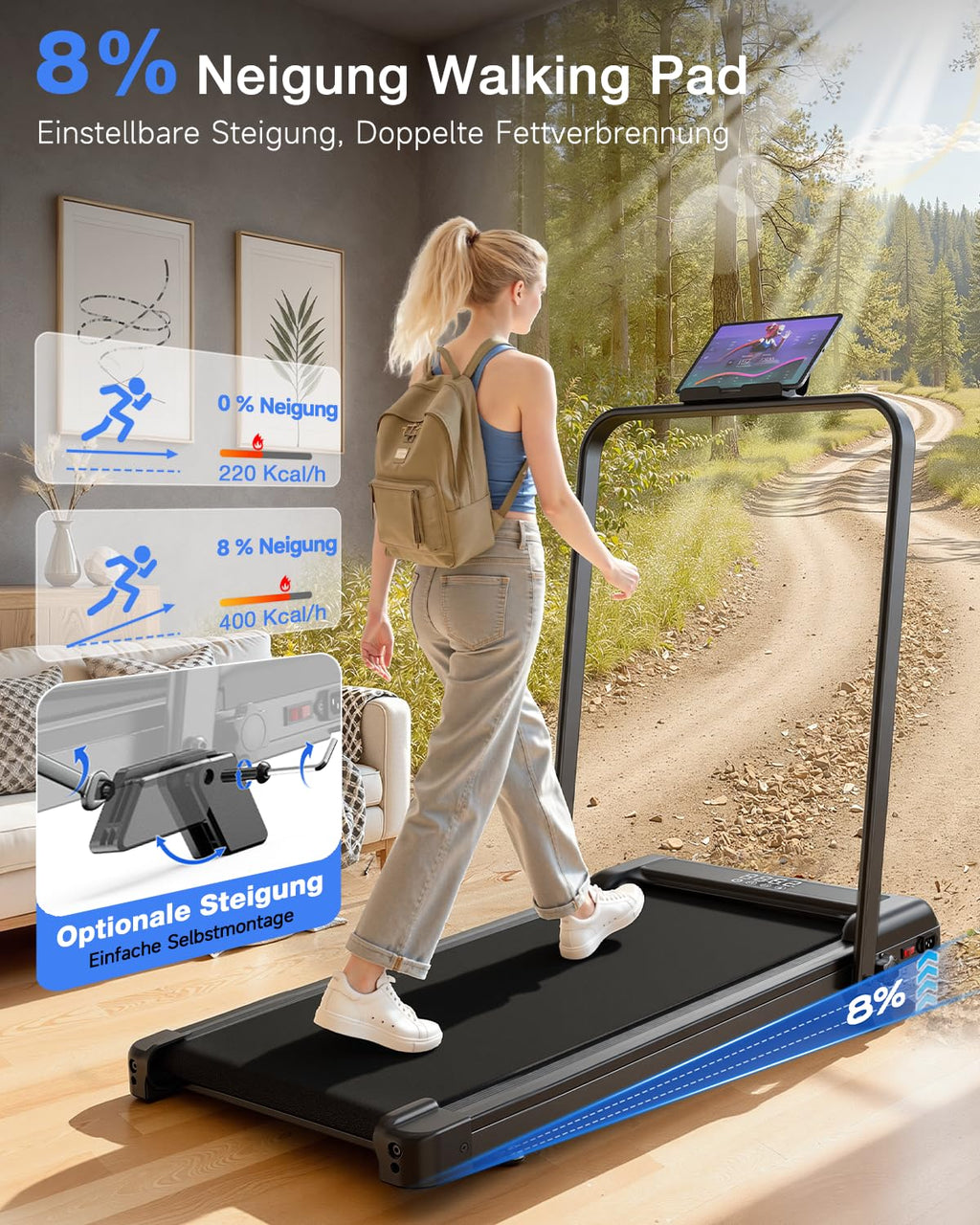 HomeFitnessCode Laufband Walking Pad Klappbar mit Neigung für Zuhause