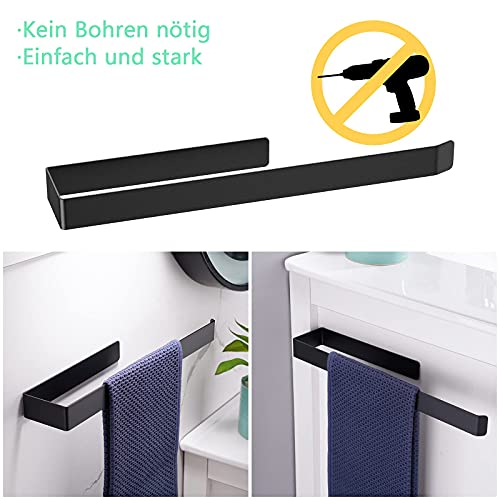 Aikzik Handtuchhalter ohne Bohren, 304 Edelstahl Handtuchstange zum Kleben für Bad & Küche, Matt Schwarz