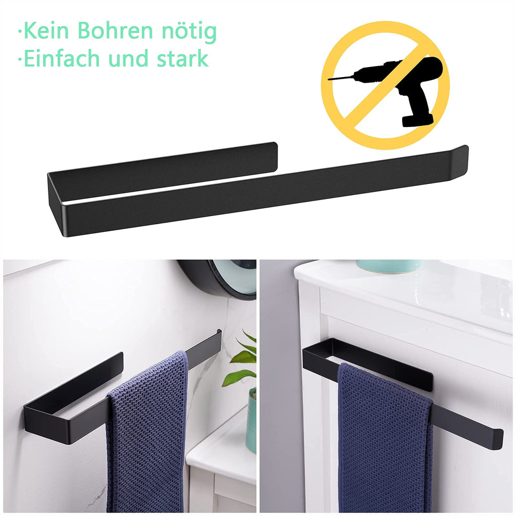 Aikzik Handtuchhalter ohne Bohren, 304 Edelstahl Handtuchstange zum Kleben für Bad & Küche, Matt Schwarz