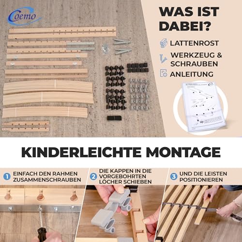 Coemo 2 STK. Lattenrost mit 7-Zonen, 90x200 cm, 2er-Set, Doppel-Lattenrost