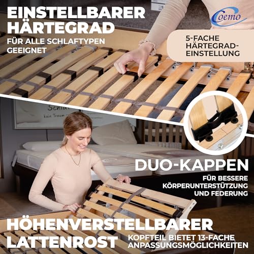 Coemo 2 STK. Lattenrost mit 7-Zonen, 90x200 cm, 2er-Set, Doppel-Lattenrost