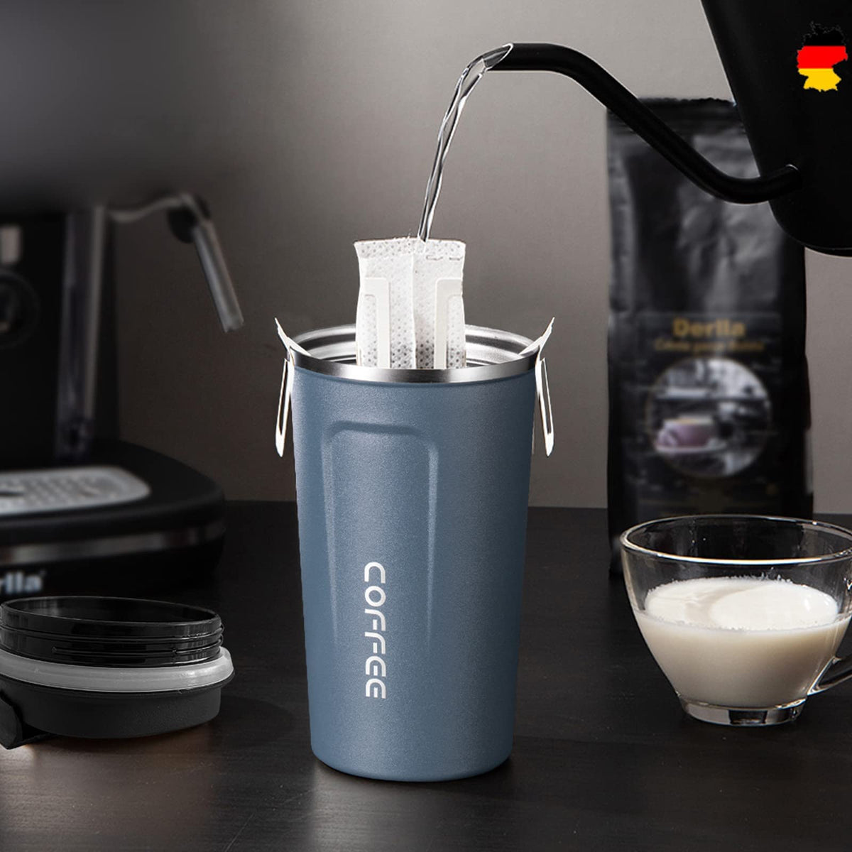 Thermobecher 510ml Kaffeebecher to go Termokaffeebecher Auslaufsicher Edelstahl Thermo Becher mit Deckel Isolierbecher für Eiskaffee/Heißen Kaffee