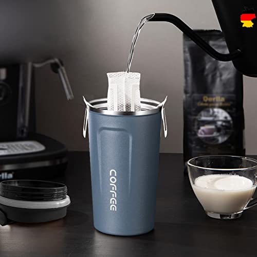 Thermobecher 510ml Kaffeebecher to go Termokaffeebecher Auslaufsicher Edelstahl Thermo Becher mit Deckel Isolierbecher für Eiskaffee/Heißen Kaffee