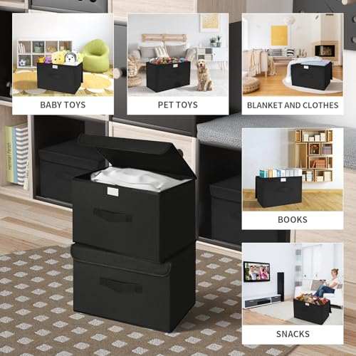 DIMJ 2 Stück Aufbewahrungsboxen mit Deckel, Faltbare Aufbewahrungskiste mit Griff, Aufbewahrungskorb Stoff, Ordnungsboxen Kleiderschrank Organizer, Faltbox für Kleidung, Schwarz