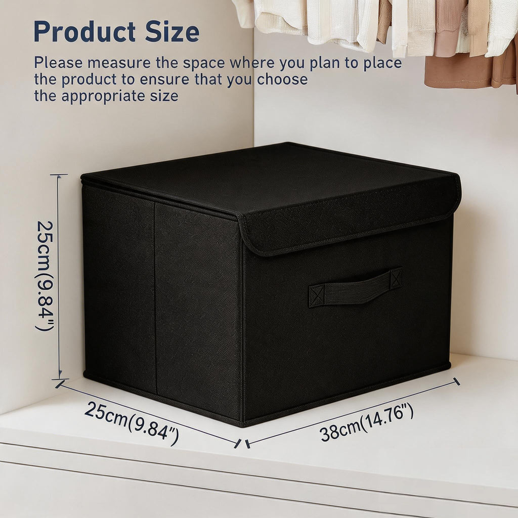 DIMJ 2 Stück Aufbewahrungsboxen mit Deckel, Faltbare Aufbewahrungskiste mit Griff, Aufbewahrungskorb Stoff, Ordnungsboxen Kleiderschrank Organizer, Faltbox für Kleidung, Schwarz
