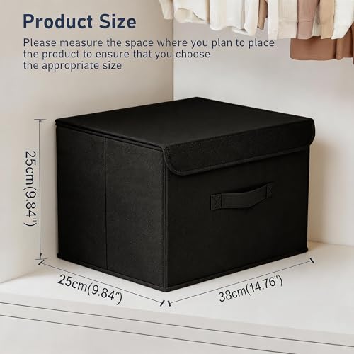 DIMJ 2 Stück Aufbewahrungsboxen mit Deckel, Faltbare Aufbewahrungskiste mit Griff, Aufbewahrungskorb Stoff, Ordnungsboxen Kleiderschrank Organizer, Faltbox für Kleidung, Schwarz