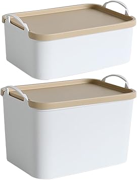 Holibanna 2 Stück Stapelbare Aufbewahrungsboxen aus Kunststoff mit Deckel Multifunktionale Organisationsbox für Schreibtisch und Haushalt Gelb Kleine Größe Kratzfester Boden