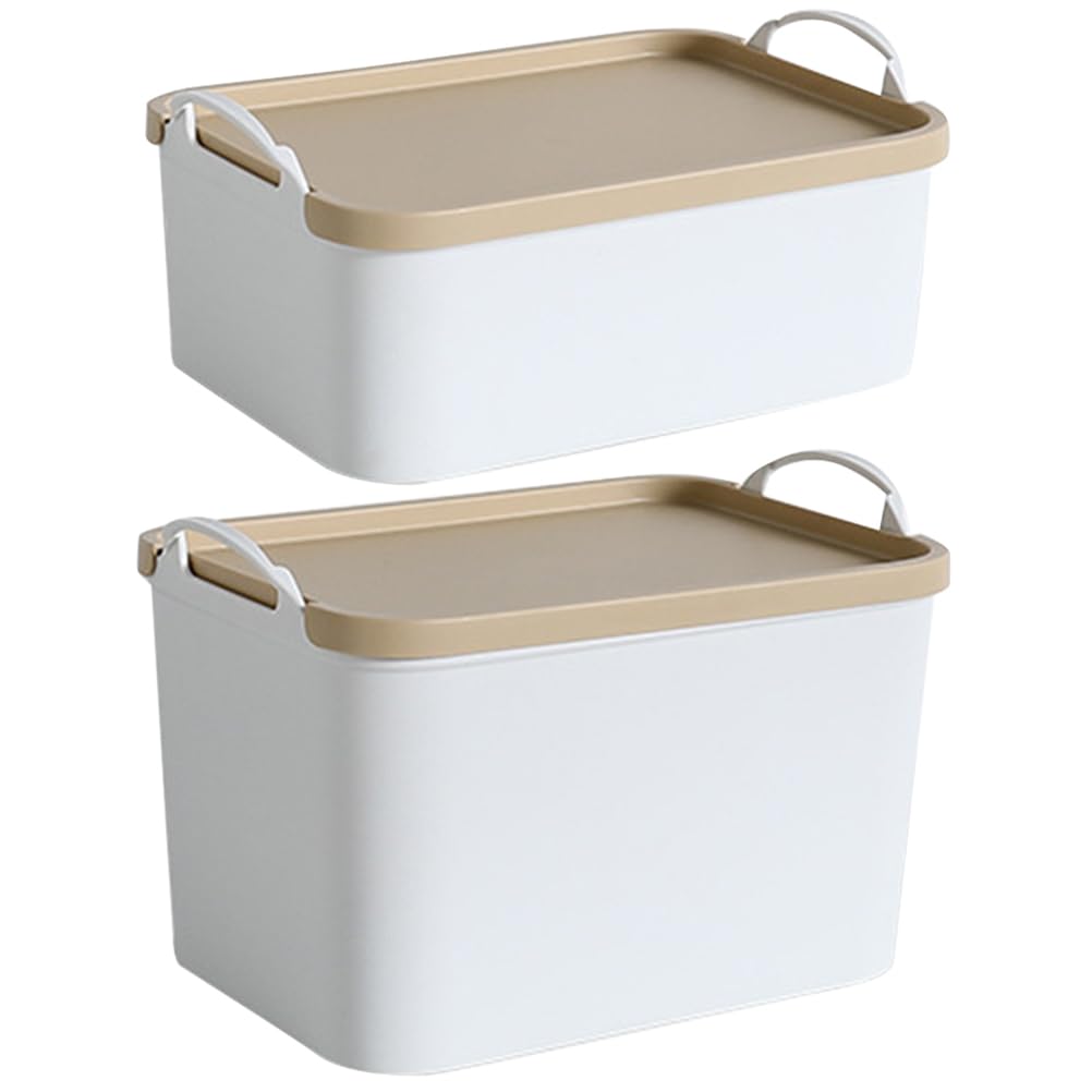 Holibanna 2 Stück Stapelbare Aufbewahrungsboxen aus Kunststoff mit Deckel Multifunktionale Organisationsbox für Schreibtisch und Haushalt Gelb Kleine Größe Kratzfester Boden