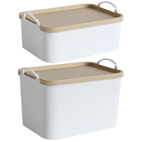 Holibanna 2 Stück Stapelbare Aufbewahrungsboxen aus Kunststoff mit Deckel Multifunktionale Organisationsbox für Schreibtisch und Haushalt Gelb Kleine Größe Kratzfester Boden