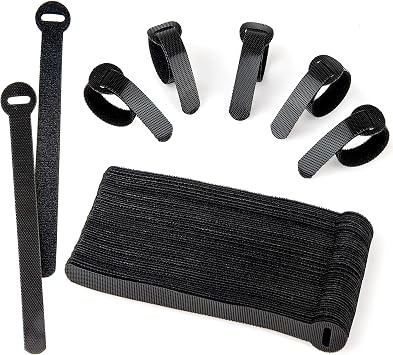 60x Schwarz wiederverwendbare kabelbinder klettband, Verstellbare kabelklettbänder, stark Haken und Schleife klettbänder mit schnalle für TV-Kabel, PC-Kabel und Schreibtischorganisation