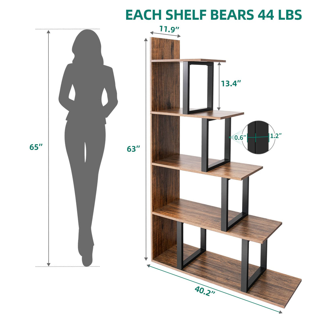 YITAHOME Bücherregal mit 5 Regalen, L-Form, freistehende Leiter, Eck-Bücherregal, moderner minimalistischer Stil, Mehrzweck-Aufbewahrungsregal für Wohnzimmer, Schlafzimmer, Flur, Büro, Schwarz