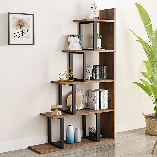 YITAHOME Bücherregal mit 5 Regalen, L-Form, freistehende Leiter, Eck-Bücherregal, moderner minimalistischer Stil, Mehrzweck-Aufbewahrungsregal für Wohnzimmer, Schlafzimmer, Flur, Büro, Schwarz