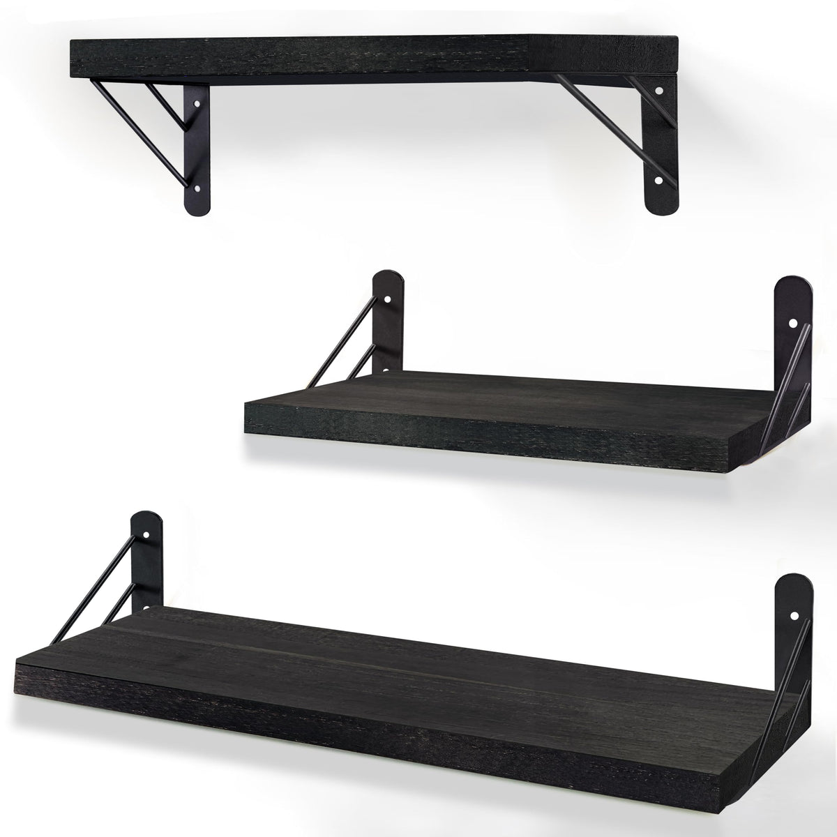 ZVZM Wandregal Holz Schwarz, 3 Stück Wandregal Küche Schweberegal, Wand Regale Holz, Regalbrett für Wohnzimmer, Schlafzimmer Oder Büro.