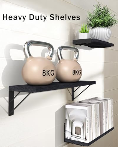 ZVZM Wandregal Holz Schwarz, 3 Stück Wandregal Küche Schweberegal, Wand Regale Holz, Regalbrett für Wohnzimmer, Schlafzimmer Oder Büro.