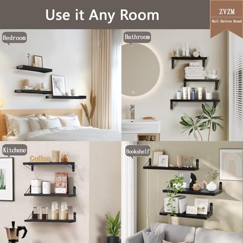 ZVZM Wandregal Holz Schwarz, 3 Stück Wandregal Küche Schweberegal, Wand Regale Holz, Regalbrett für Wohnzimmer, Schlafzimmer Oder Büro.