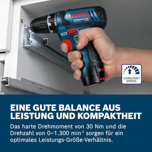 Bosch Professional 12V System Akku Bohrschrauber GSR 12V-15 (39 tlg. Zubehörset, 1x 2.0Ah Akku, 1x 4.0Ah Akku, Ladegerät, in Tasche), schwarz, blau, Size