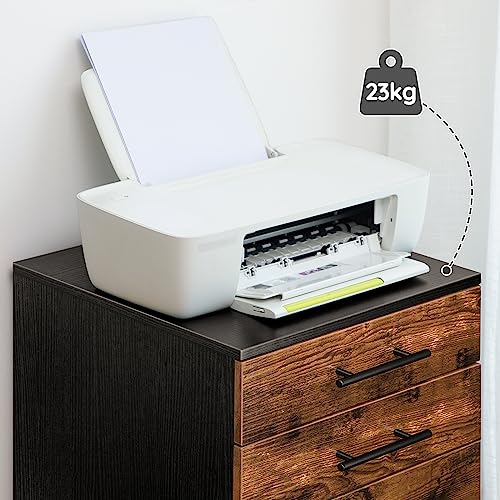 HOOBRO Aktenschrank, Rollcontainer mit 5 Schubladen, Holz Büroschrank, Kommode Aufbewahrungsschrank, Industrie Stil Einfache Montage Rustikal, Dunkelbraun und Schwarz EBF05WJ01G1