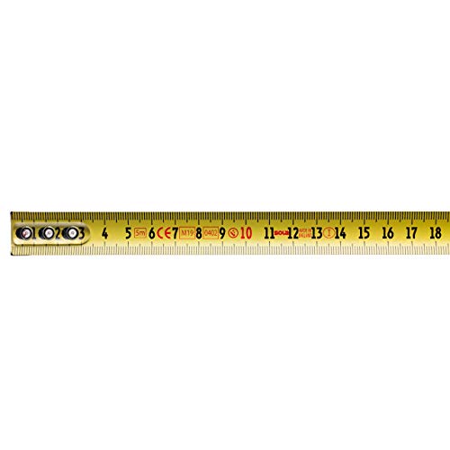 SOLA BIG T - Bandmaß 5m / 19mm - extrem robustes Profi-Rollbandmaß mit Gürtelclip - Stahlband, gelb lackiert mit mm Skala - Genauigkeitsklasse I - Rollmeter mit rutschfestem Endhaken - Länge 5m/19mm