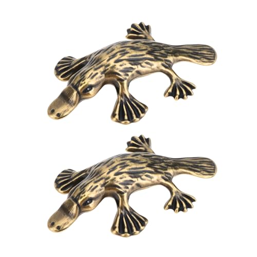 Riven 2Pcs Vintage solide Messing Schnabeltier Figur - Tier Ornament für Bücherregal Schreibtisch Tee Haustier Briefbeschwerer Home Decor