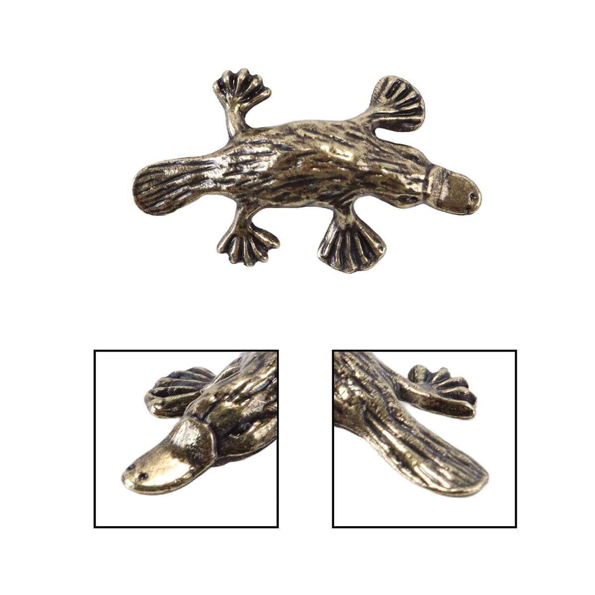 Riven 2Pcs Vintage solide Messing Schnabeltier Figur - Tier Ornament für Bücherregal Schreibtisch Tee Haustier Briefbeschwerer Home Decor