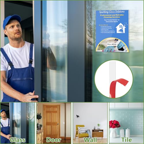 Wandschilderhalter, A4, Magnetschilderhalter, starre Druckschutzfolien mit Klebe- und Magnetbändern, Wandhalterung, Kunststoff-Papierhalter für Büro, Geschäft, Zuhause, Fenster, 20 Stück