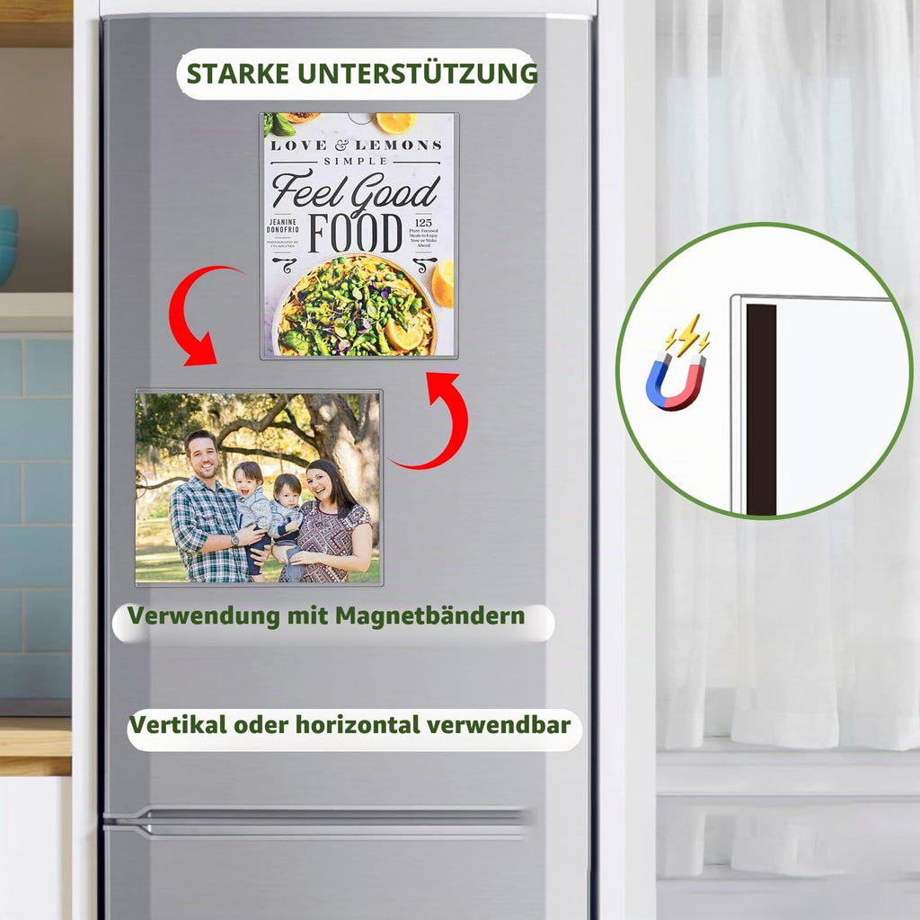 Wandschilderhalter, A4, Magnetschilderhalter, starre Druckschutzfolien mit Klebe- und Magnetbändern, Wandhalterung, Kunststoff-Papierhalter für Büro, Geschäft, Zuhause, Fenster, 20 Stück