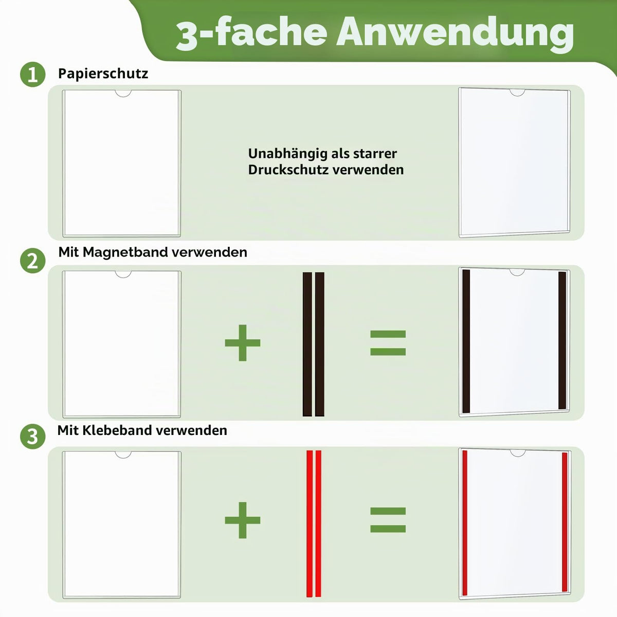 Wandschilderhalter, A4, Magnetschilderhalter, starre Druckschutzfolien mit Klebe- und Magnetbändern, Wandhalterung, Kunststoff-Papierhalter für Büro, Geschäft, Zuhause, Fenster, 20 Stück