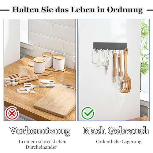 Scettar 2 Stück Schlüsselbrett mit 6 Haken,Schlüsselhalter Schwarz,Metall Selbstklebendes Schlüsselhaken Wandhaken,Schlüsselleiste ohne Bohren
